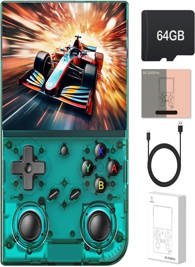 AMPOWN RG 35XXPro Retro Handheld Game Console 3.5-inch 640*480 IPS Screen 3200mAh Built-in 64G TF Card Supports Multiple Simulators Linux System with Screen Protector Teal - Image 1
