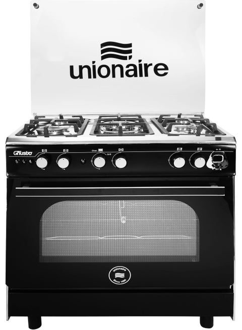 Unionaire Gas Cooker, 5 Burners, Black Stainless Steel Top, 60 x 80 cm, Oven and Grill Safety, 2 Switches for Oven and Grill, C68SB-GC-447-ISF