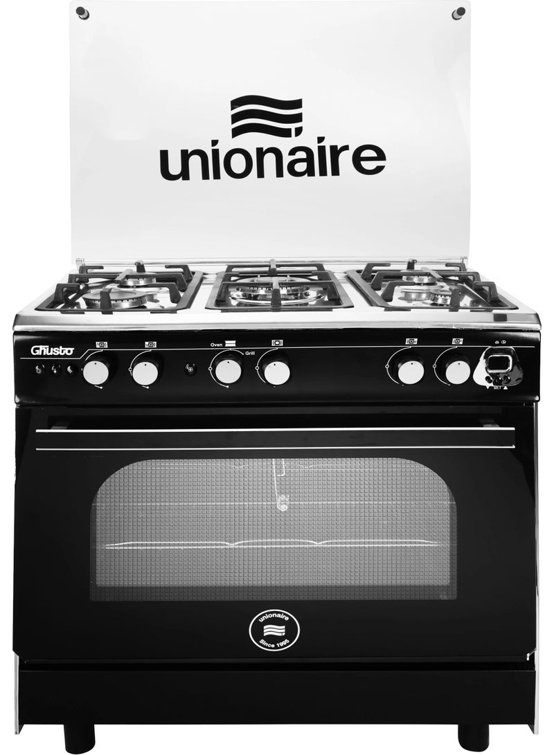Unionaire Gas Cooker, 5 Burners, Black Stainless Steel Top, 60 x 80 cm, Oven and Grill Safety, 2 Switches for Oven and Grill, C68SB-GC-447-ISF - Image 1