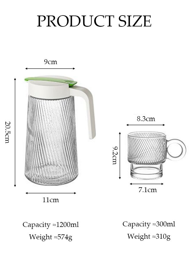 DUNISO Five-Piece Set Of Four Water Cups, Glass Kettle Set,Twill, Large Capacity With Lid, Heat-Resistant, With Handle, Suitable For Hot/Cold Drinks - Water, Tea, Juice, Sangria, Cocktails, Cold Brew, Milk, Coffee, Etc., Juice Jug  - Image 2