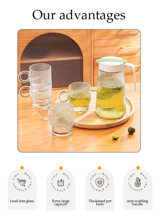 DUNISO Five-Piece Set Of Four Water Cups, Glass Kettle Set,Twill, Large Capacity With Lid, Heat-Resistant, With Handle, Suitable For Hot/Cold Drinks - Water, Tea, Juice, Sangria, Cocktails, Cold Brew, Milk, Coffee, Etc., Juice Jug  - Image 4