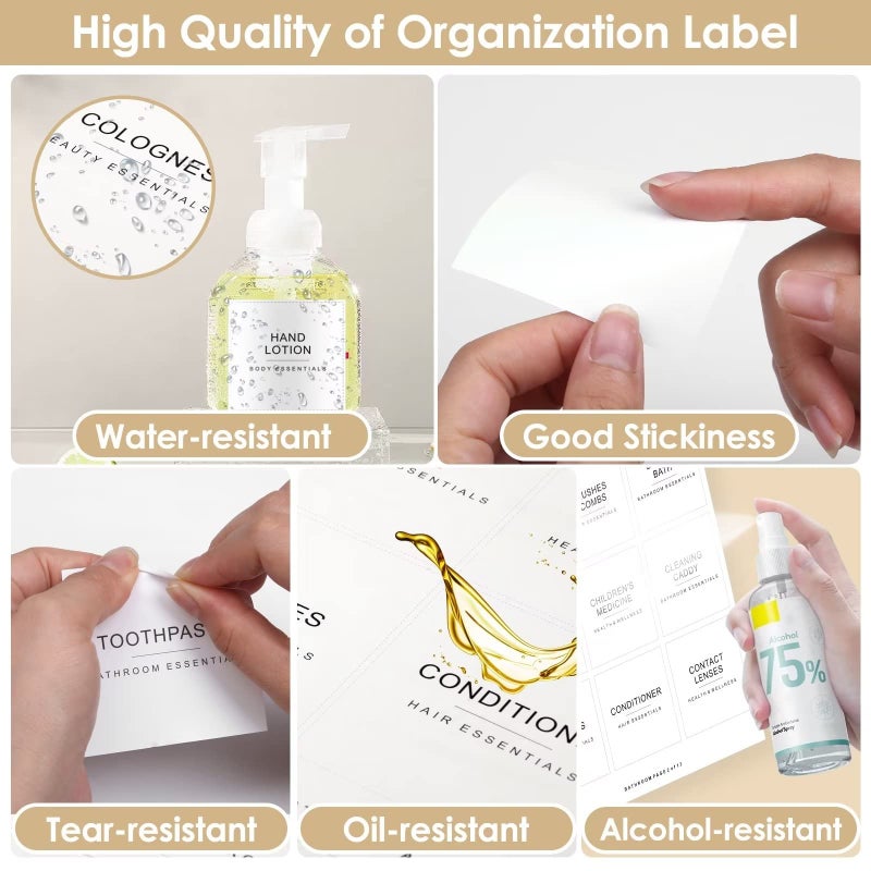 Cludoo 372 PCS Preprinted Minimalist Home Laundry Bathroom Labels for Organizing with DIY Blank Labels, Waterproof Oil Resistant Stickers for Bathroom Laundry Home Beauty Organization Supplies Labels - Image 4