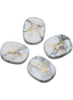 rockcloud Rockcloud Healing Crystal 4pcs Engraved Triangle Symbol Stones Palm Stones Reiki Balancing,White Howlite Turquoise 