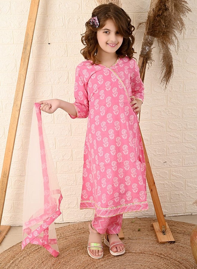 LILPICKS طقم قميص أنغراخا مزخرف بالزهور للفتيات مع دوباتا (وردي) (مقاس 7-8 سنوات) - Image 5