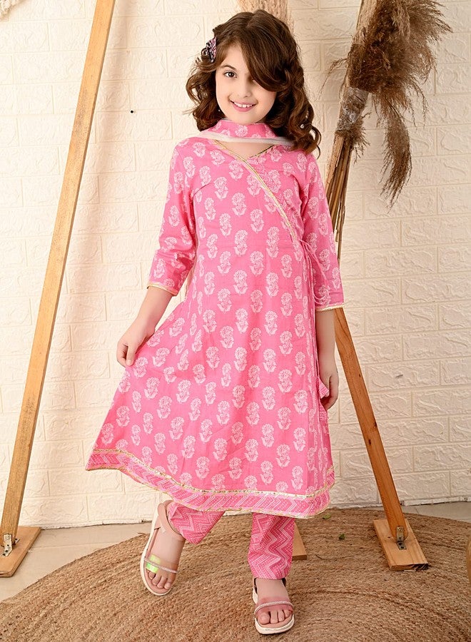 LILPICKS طقم قميص أنغراخا مزخرف بالزهور للفتيات مع دوباتا (وردي) (مقاس 7-8 سنوات) - Image 3