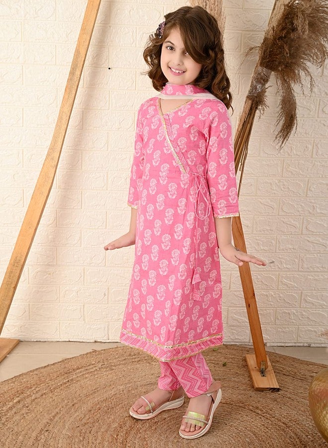 LILPICKS طقم قميص أنغراخا مزخرف بالزهور للفتيات مع دوباتا (وردي) (مقاس 7-8 سنوات) - Image 4