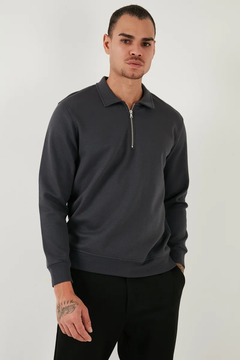 Buratti Cotton Regular Fit Half Zipper Polo Neck Sweat Men's Sweat 5905789