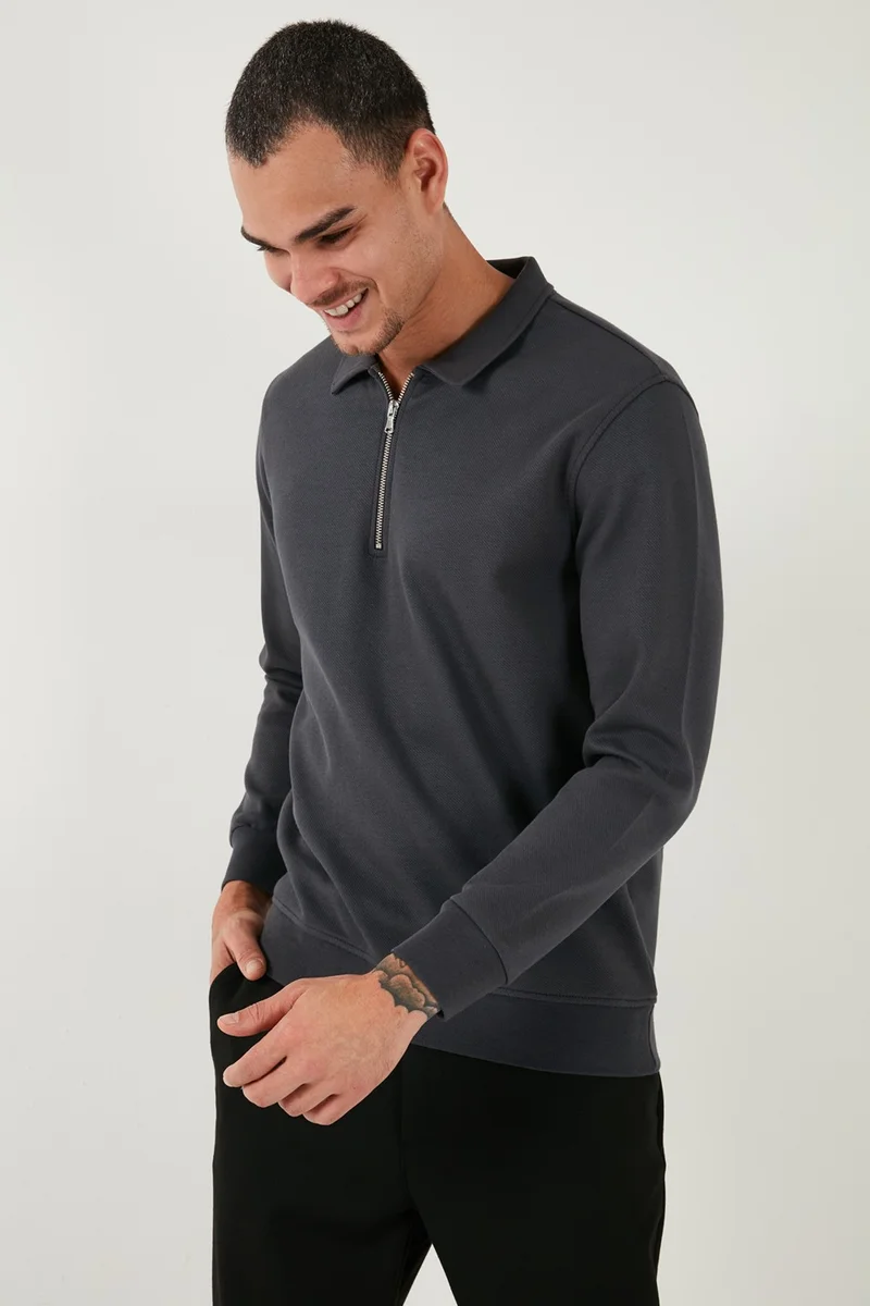Buratti Cotton Regular Fit Half Zipper Polo Neck Sweat Men's Sweat 5905789