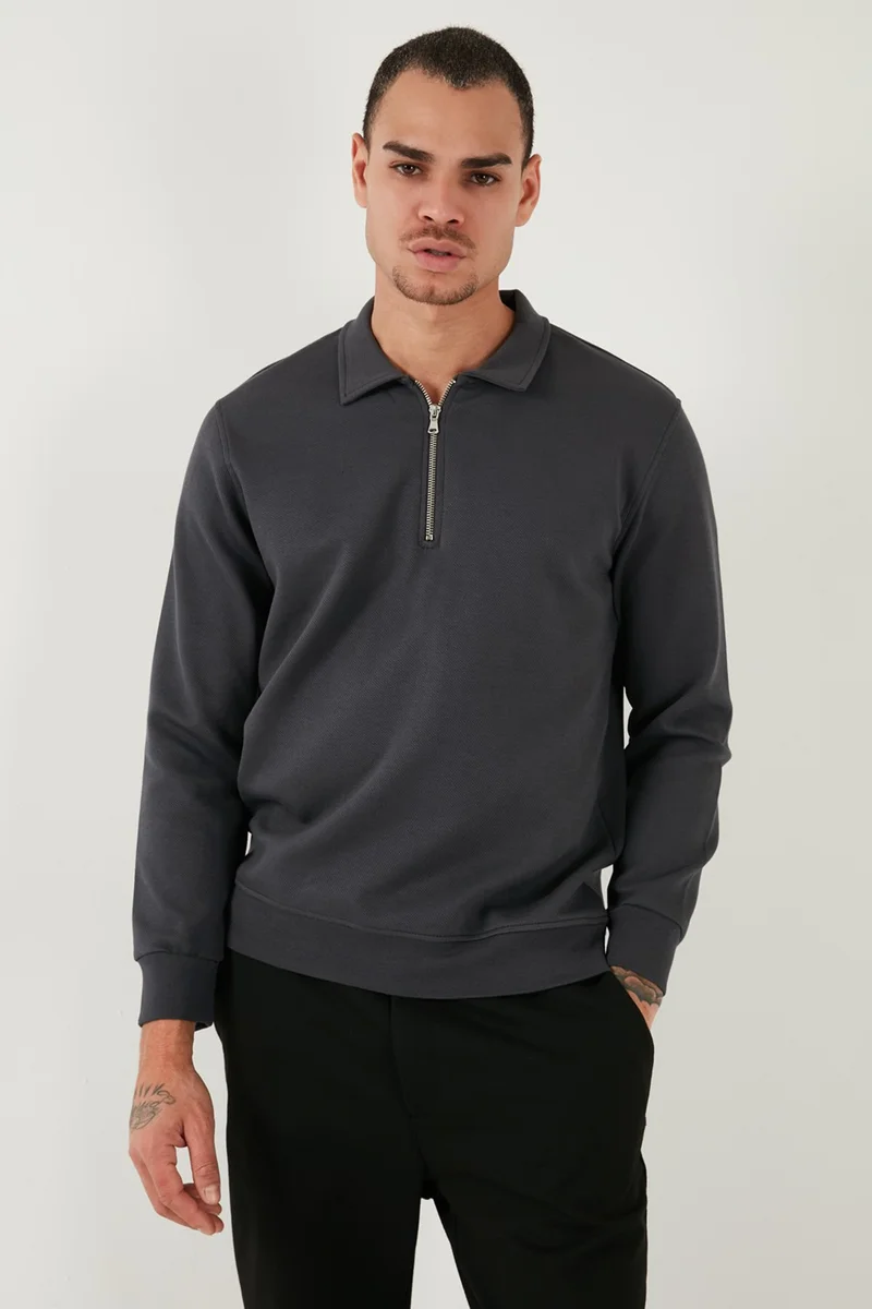 Buratti Cotton Regular Fit Half Zipper Polo Neck Sweat Men's Sweat 5905789