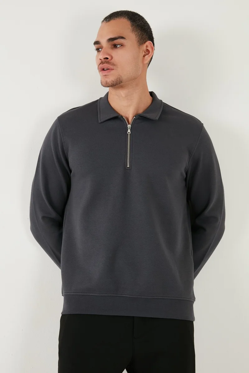 Buratti Cotton Regular Fit Half Zipper Polo Neck Sweat Men's Sweat 5905789
