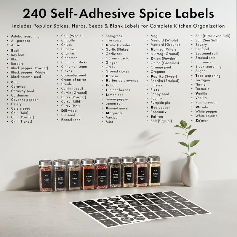 EDELHAUS Glass Spice Jars with Labels and Steel Lids (24 x 4oz) Spice Containers with 240 Label, Steel Funnel, Shaker Inserts, Empty Square Seasoning Organizer for Spice Rack, Cabinet, Drawer - Image 5