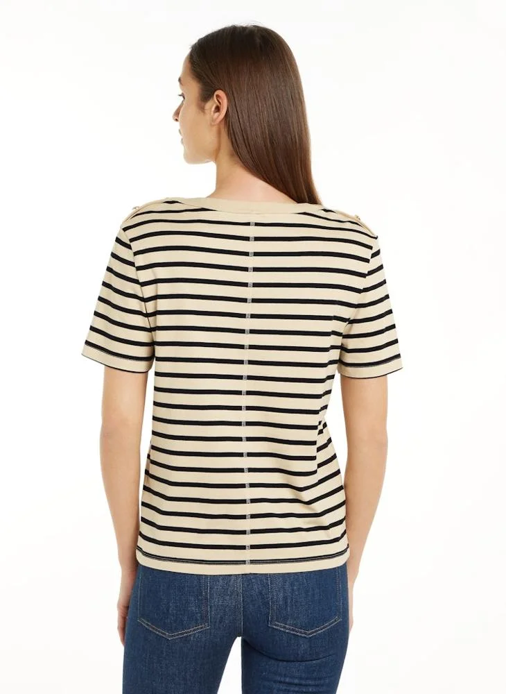 TOMMY HILFIGER REG STRIPE GOLD BTN C-NK SS