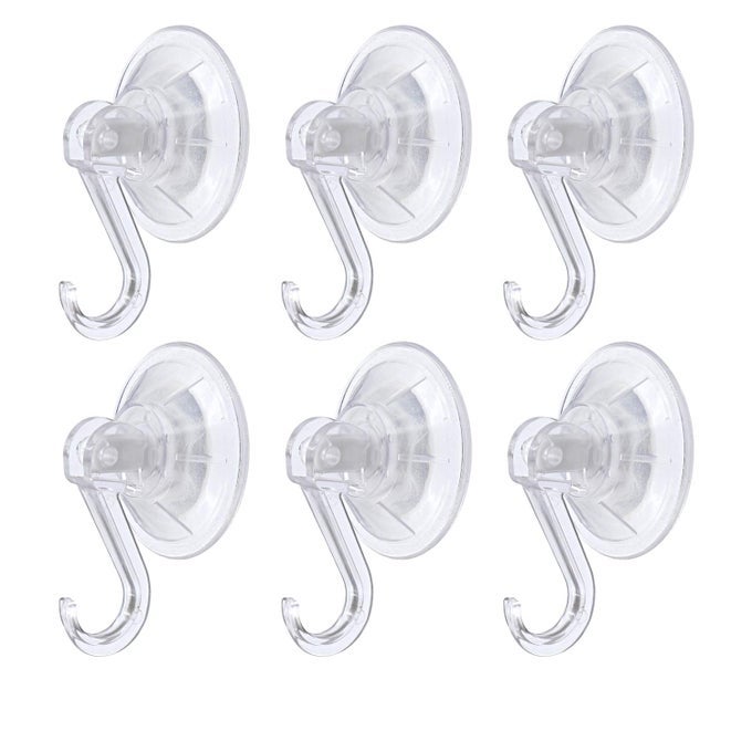 CLEAR PLASTIC SUCTION CUP HOOKS 6 PACK ULTRA HEAVY DUTY POWER LOCK VACUUM TRACELESS SMOOTH WATERPROOF OILPROOF WALL SHOWER KITCHEN WINDOW BATHROOM HOLDER