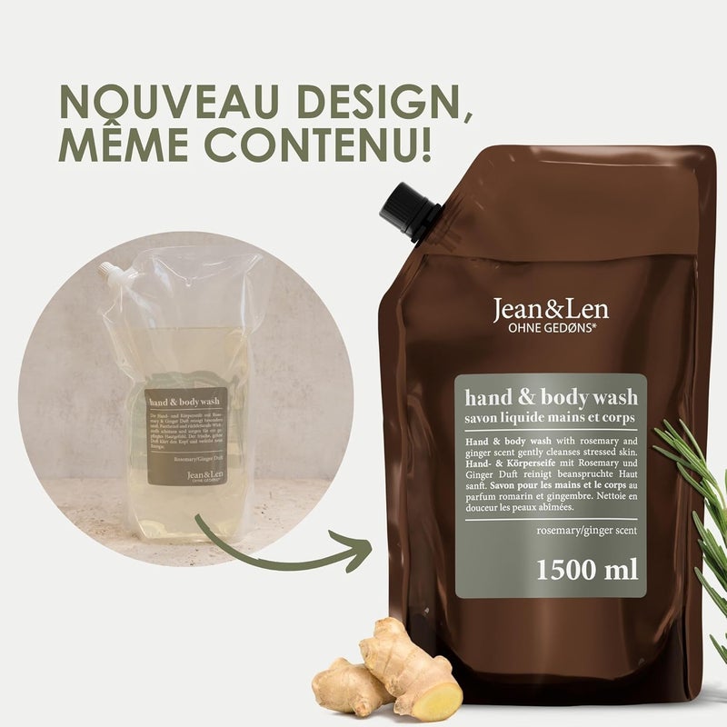 چين & لين غسول الجسم واليدين من جين ولين بعطر إكليل الجبل والزنجبيل في كيس إعادة التعبئة، ينظف ويعتني بالبشرة، رائحة عطرية منعشة، صابون سائل في عبوة إعادة التعبئة، خالي من السيليكون والبارابين، 50.72 أونصة سائلة. - Image 2