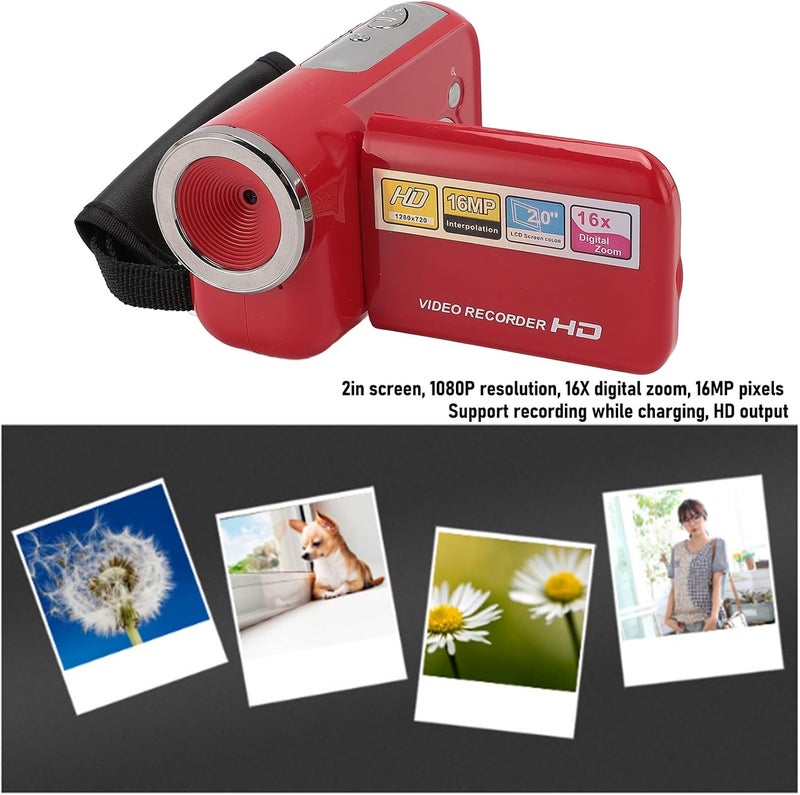 1080P HD 16MP Digital Camcorder with 16X Zoom and 2" Screen, Portable and Compact - Ideal for Recording Travel, Weddings and Family Moments (16 GB) - Image 5