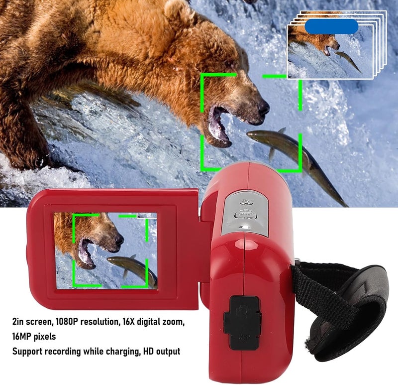 1080P HD 16MP Digital Camcorder with 16X Zoom and 2" Screen, Portable and Compact - Ideal for Recording Travel, Weddings and Family Moments (16 GB) - Image 3