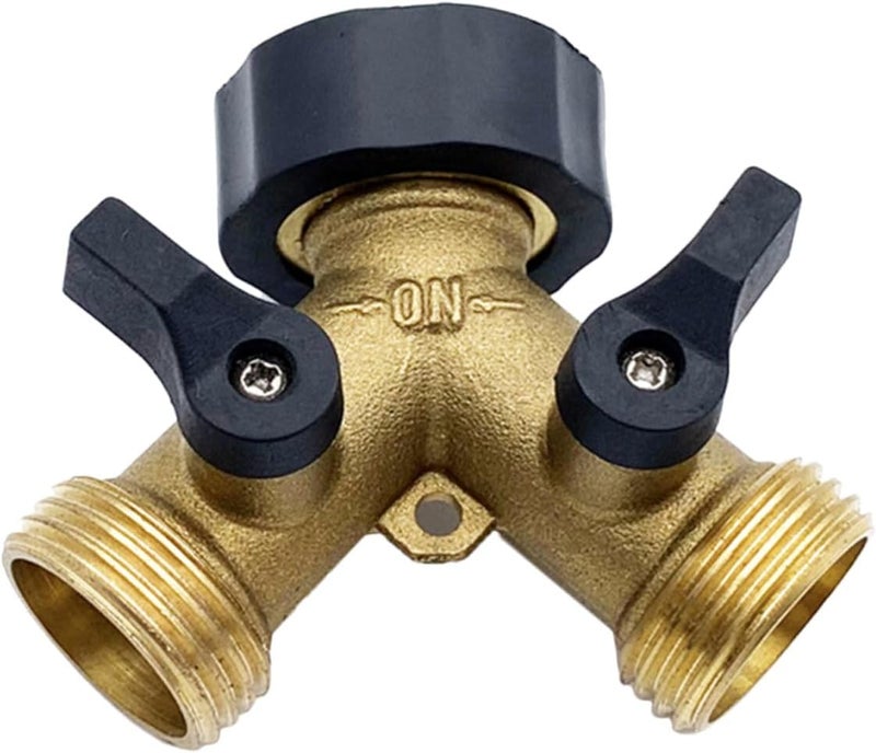 SHOWERORO Brass Garden 2-way Splitter Connector with Shut-off Valves, 3/4 Inch Y- for Outdoor Watering and Car Washing - Image 1