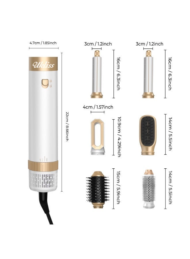 UKLISS 1000 Watt Hair Dryer Brush Ceramic Dryer And Styler 6 In 1 Professional white Hair Dryer & Styler with Hot Air Brush, Curling Wand, Diffuser Nozzles & Straightener Comb for Salon-Quality Styling at Home - Image 3