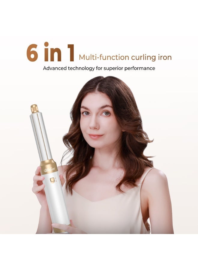 UKLISS 1000 Watt Hair Dryer Brush Ceramic Dryer And Styler 6 In 1 Professional white Hair Dryer & Styler with Hot Air Brush, Curling Wand, Diffuser Nozzles & Straightener Comb for Salon-Quality Styling at Home - Image 4