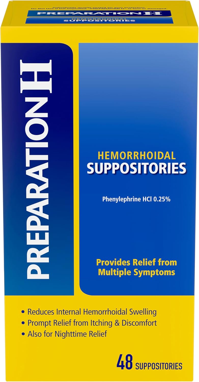 Preparation H Hemorrhoid Symptom Treatment Suppositories, Burning, Itching and Discomfort Relief (48 Count) - Image 1