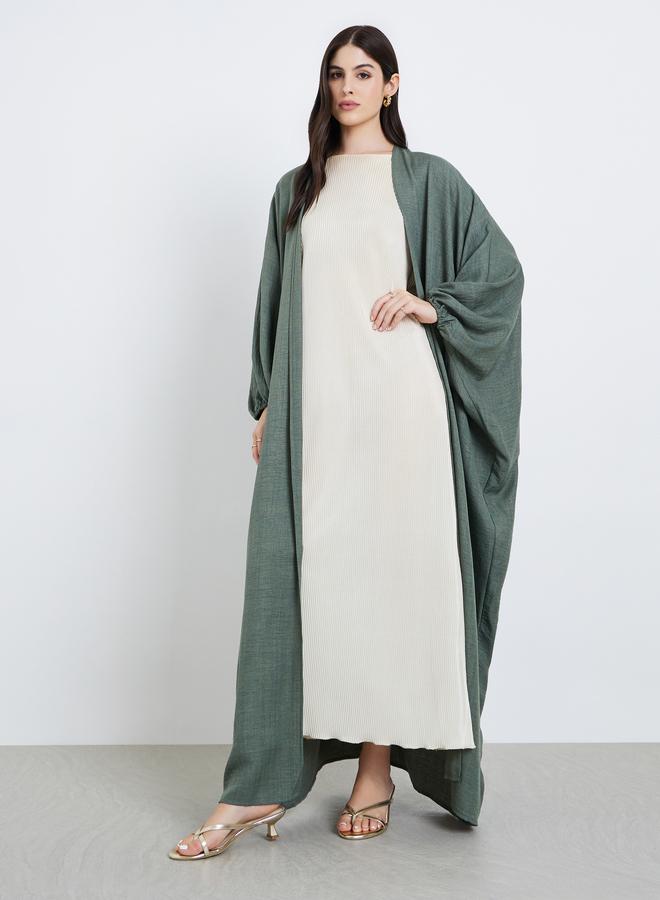 Amirah Women Olive Textured Open Front Abaya - Image 3