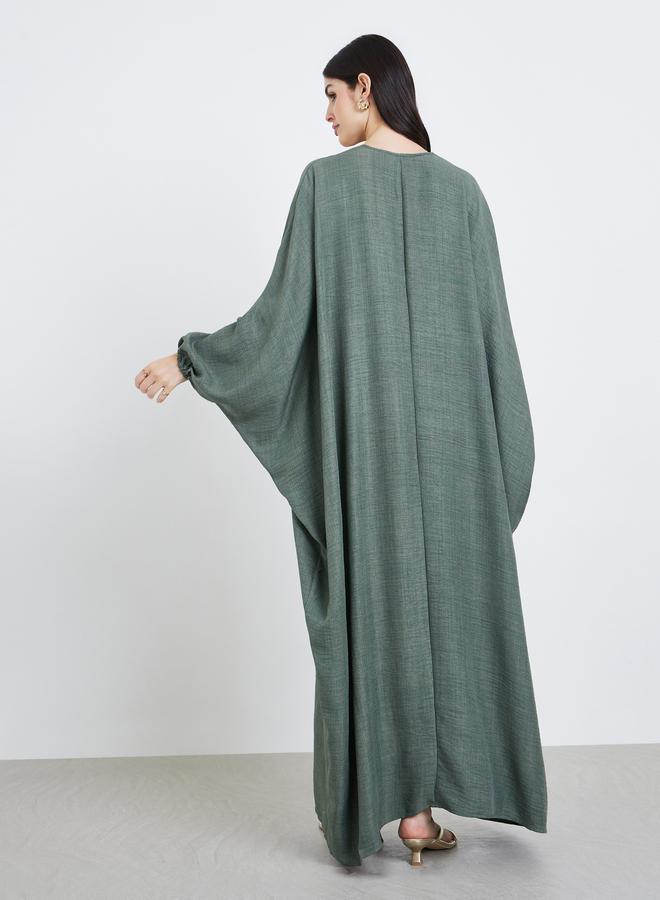 Amirah Women Olive Textured Open Front Abaya - Image 5