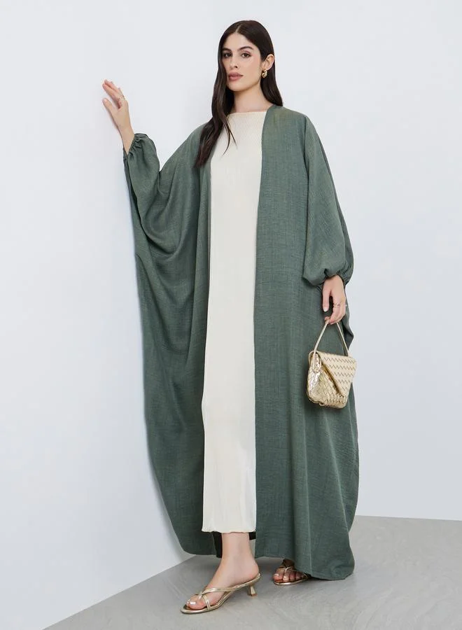 Amirah Women Olive Textured Open Front Abaya