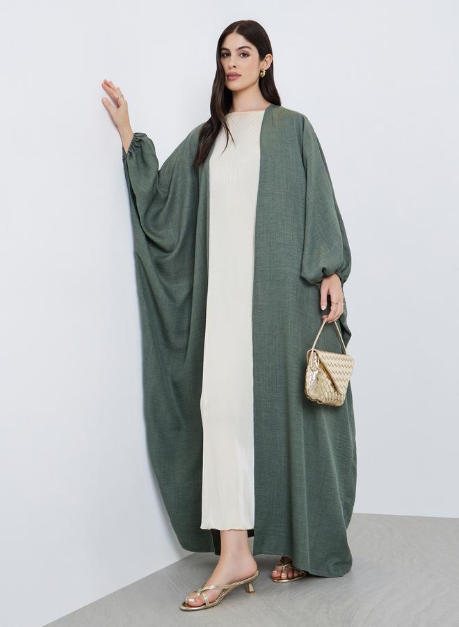 Amirah Women Olive Textured Open Front Abaya - Image 1