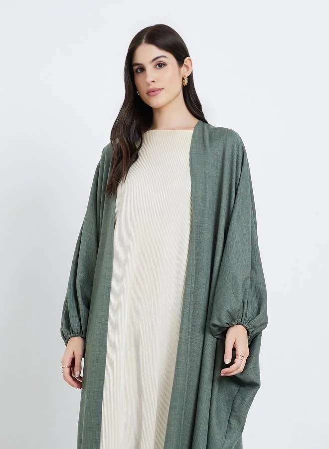 Amirah Women Olive Textured Open Front Abaya
