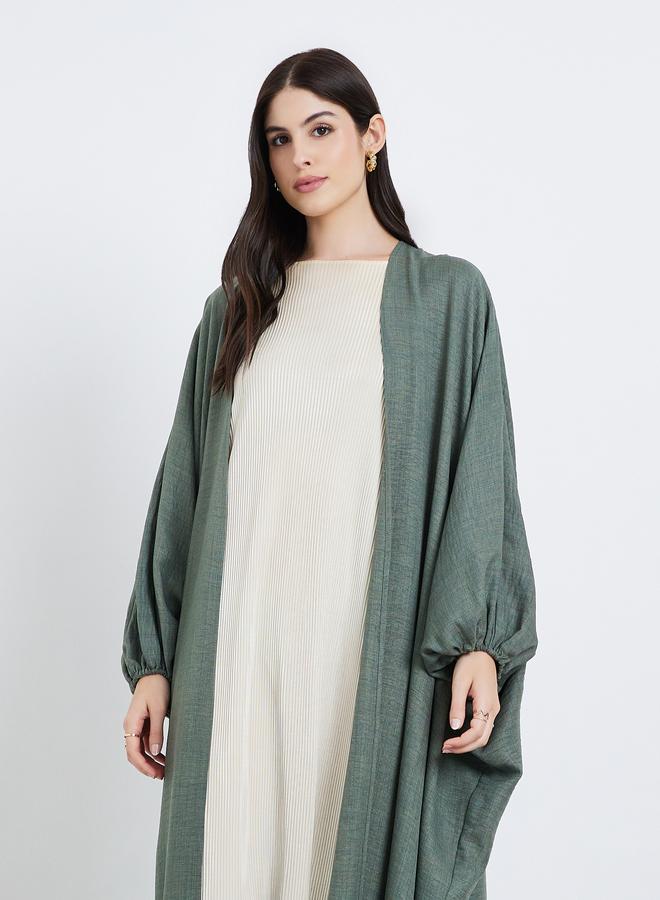 Amirah Women Olive Textured Open Front Abaya - Image 2