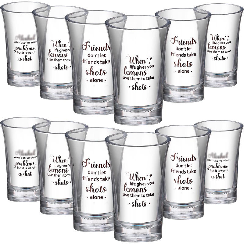 Cunhill 12 Packs Funny Shot Glasses Acrylic Clear Party Shot Glasses 1.2 Ounce Small Wine Glass Cups Bulk Adult Birthday Drinking Gifts Supplies(Friend) - Image 1