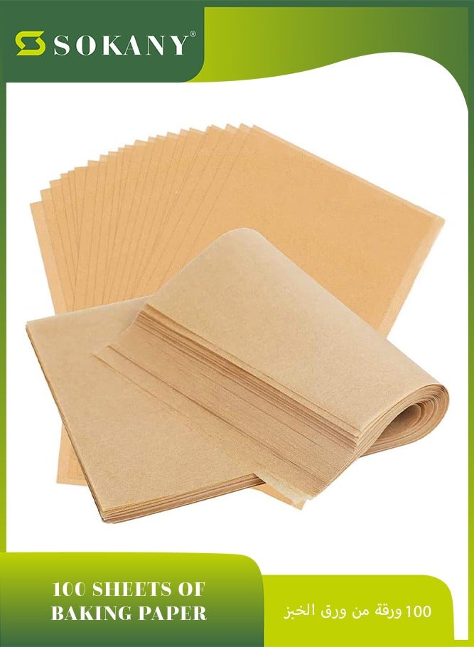 سوكاني 100 قطعة من ورق الخبز المصنوع من ورق البرشمان، مقطوع مسبقًا وغير لاصق وغير مبيض، لن يتجعد أو يحترق، غير سام ويأتي في عبوة مريحة، 30 سم × 40 سم (بني) - Image 1