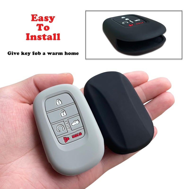 TANDRIVE Key Fob Cover for (5 Buttons) Honda 2026 2025-2022 Civic Accord CR-V HR-V Pilot and 2026 Passport, Silicone, 2-Pack, Black and Gray - Image 3