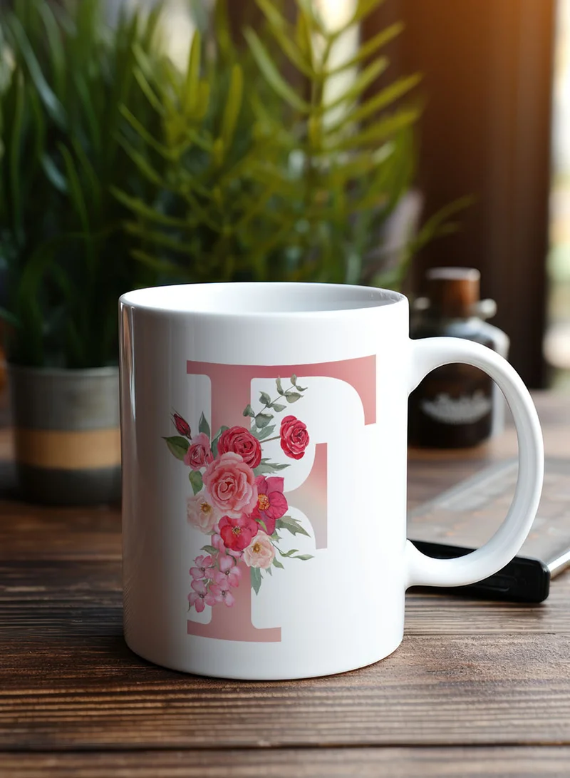 LOWHA 11 oz Ceramic Mug with Letter F Design on Both Sides