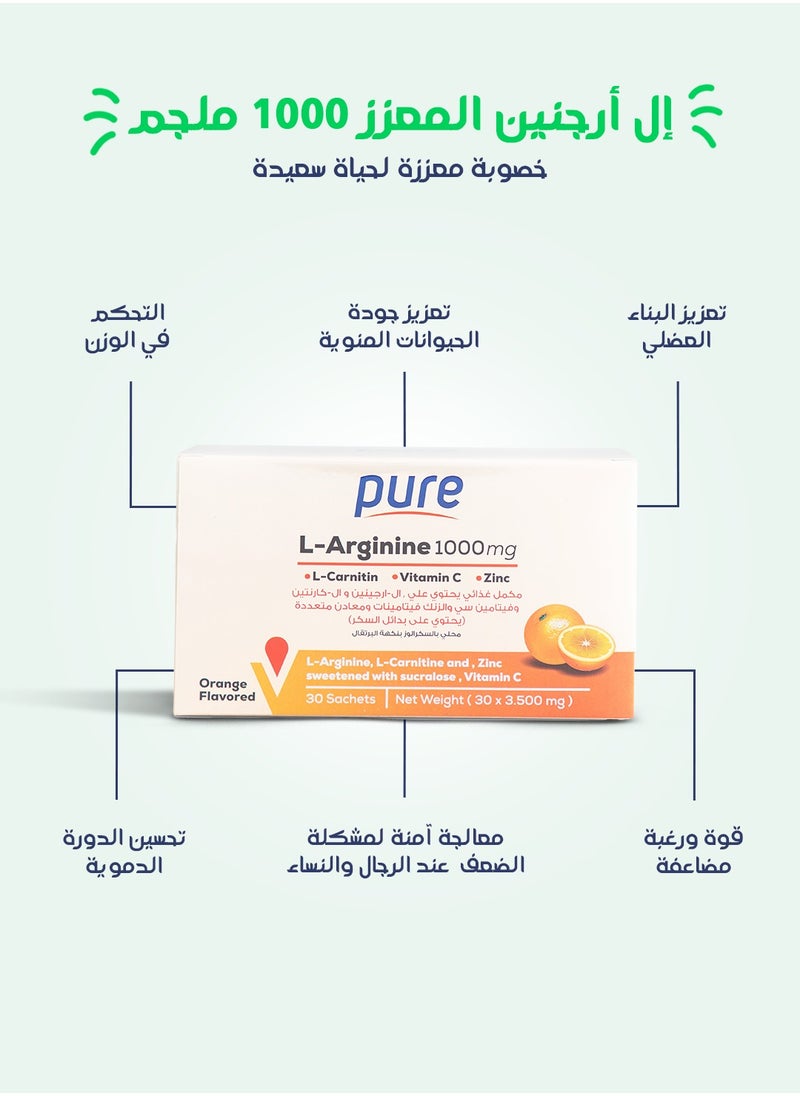 بيور إنرجي - إل أرجنين المعزز 1000 ملجم - مع إل كارنتين وفيتامين سي والزنك - Image 1