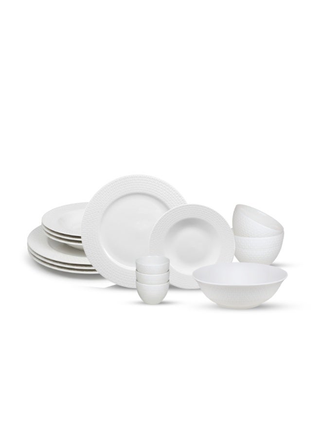 12-Piece Diamond Texture Embossed Scratch-Resistant & Microwave Safe Ceramic Dinnerware Set, Set for 3 - Image 1