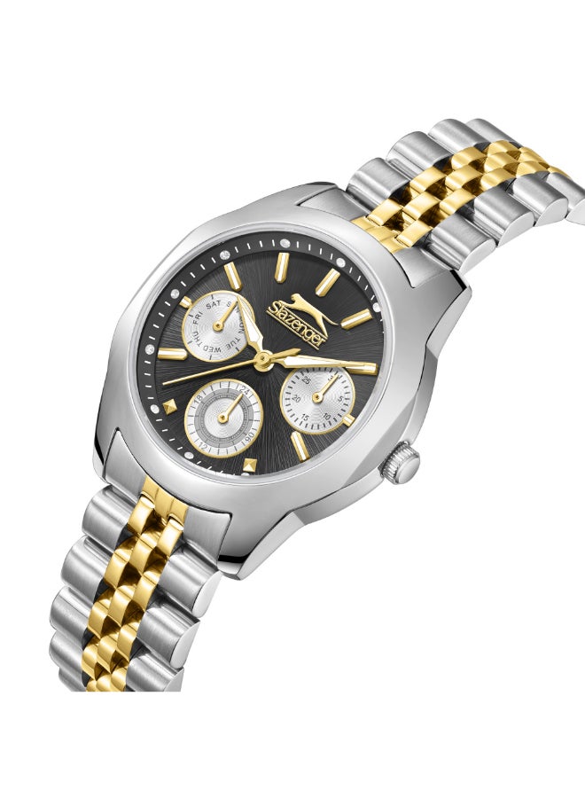 سلازنجر ساعة نسائية متعددة الوظائف بشاشة مع سوار معدني فضيذهبي - Image 2