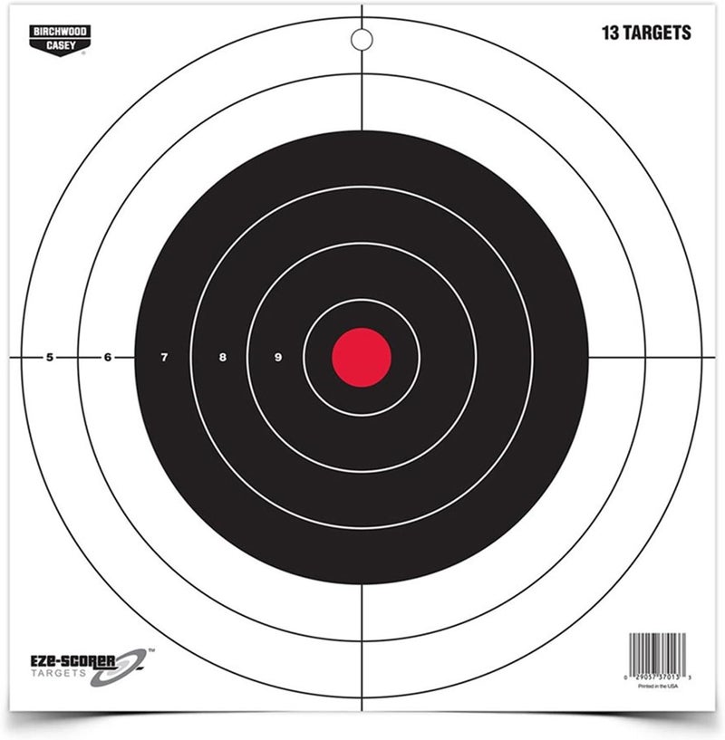 BIRCHWOOD CASEY 12" Eze-Scorer Bull's-Eye Practice Shoot-Up Brilliant White Paper Targets for Indoor and Outdoor Use, 13 Targets - Image 1
