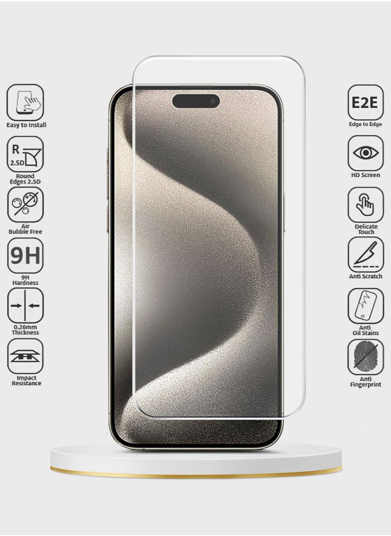 Wtech Apple iPhone 15 Pro Max 2023 Premium Series Curved Edges 9H 2.5D Tempered Glass Screen Protector (MSG9CN) - Clear  - Image 2