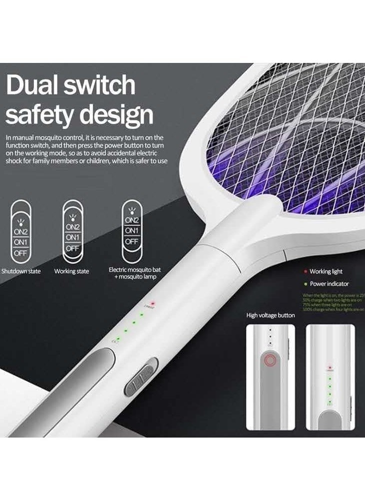 إلترازون Best Mosquito Killer Racket with Rechargeable Battery – UV Light Insect Zapper Bat with Auto Killing Mode, Detachable Stand, 3-Layer Safety Net – Electric Fly Swatter for Home, Indoor & Outdoor Use - Image 3
