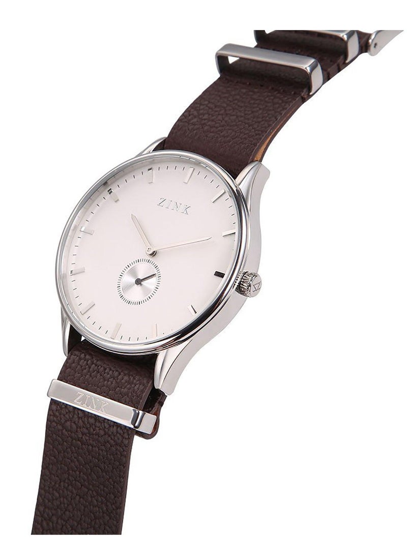 ZINK ZK130G5LS-12S ELEGANCE - TIMELESS MEN'S LEATHER WATCH with Silver Dial & Brown Band - Image 2