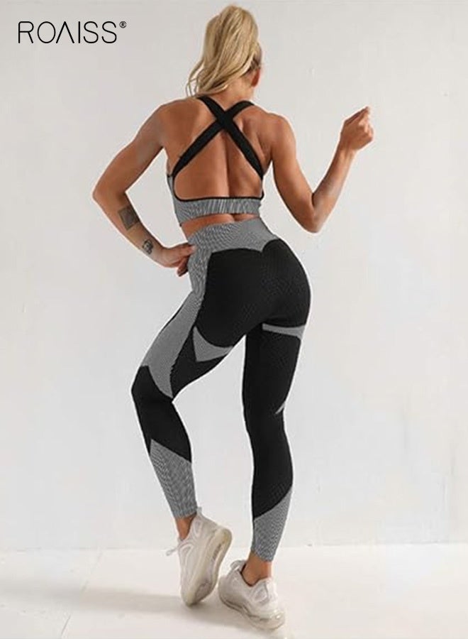 roaiss 3 PCS Gym Clothes for Women Tracksuit Womens Full Set Outfits Workout Joggers Yoga Sportswear Leggings and Stretch Sports Bra Jumpsuits Clothes Sets  - Image 2