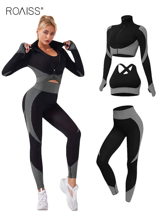 roaiss 3 PCS Gym Clothes for Women Tracksuit Womens Full Set Outfits Workout Joggers Yoga Sportswear Leggings and Stretch Sports Bra Jumpsuits Clothes Sets  - Image 1