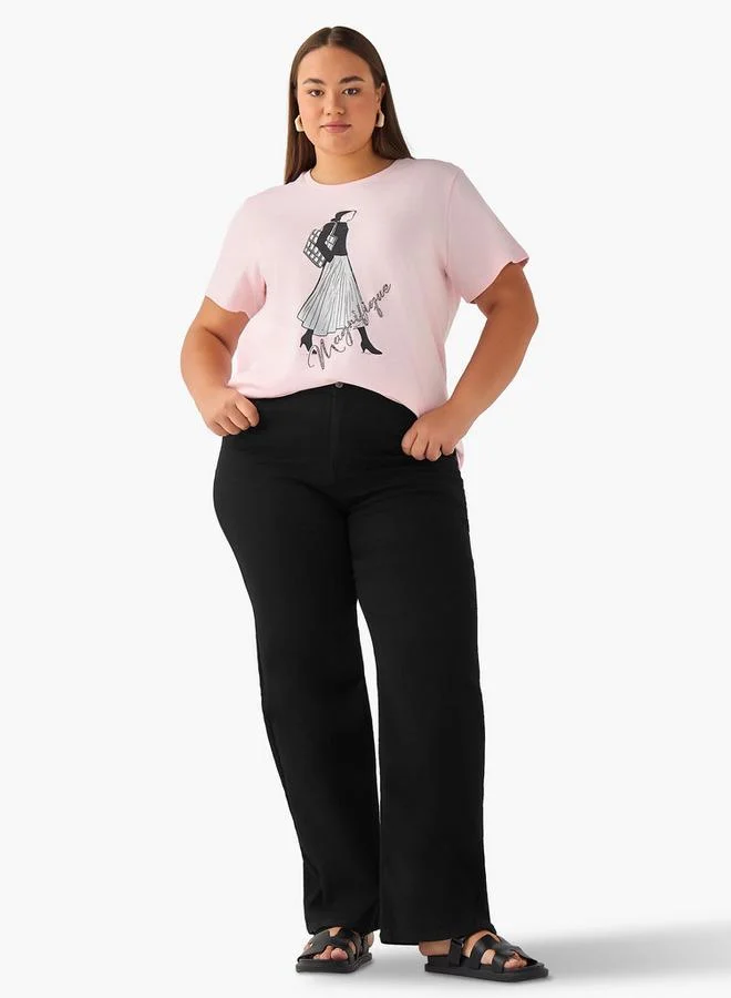 Ulla Popken Ulla Popken Relaxed Fit Cotton T shirt with Graphic Print