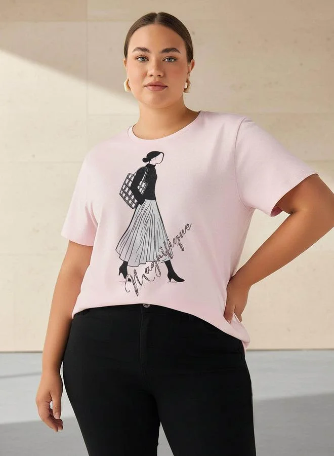 Ulla Popken Ulla Popken Relaxed Fit Cotton T shirt with Graphic Print