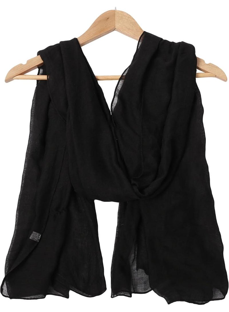 خاجول وشاح قطني خفيف الوزن للنساء، شال ناعم عصري ناعم، ملفوف بأناقة (أسود) - Image 2