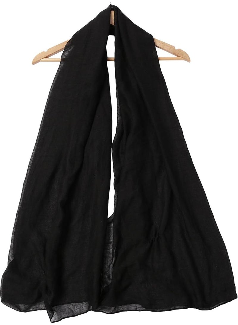 خاجول وشاح قطني خفيف الوزن للنساء، شال ناعم عصري ناعم، ملفوف بأناقة (أسود) - Image 3