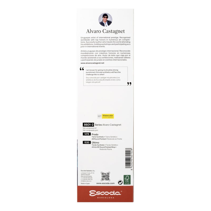 Escoda Signature Artist Watercolor Paint Brush Set, Alvaro Castagnet Set #2, Includes Ultimo (Synthetic Squirrel) Round Mop Sizes 14,18 and Prado (Synthetic Sable) Round Size 8 - Image 2
