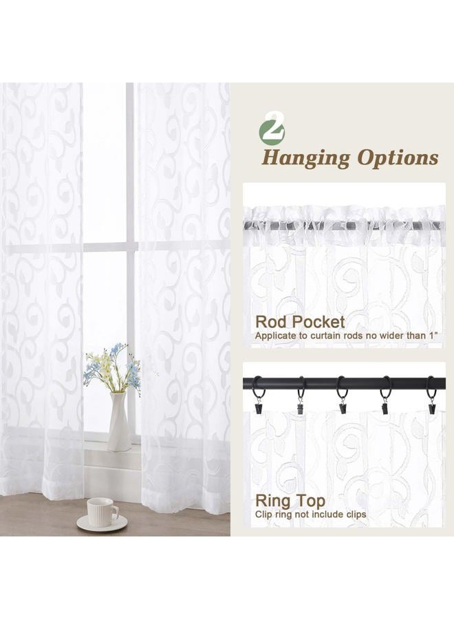 WelvetBLK Sheer White Curtains for Bedroom Living Room 63 Inch Length 2 Panels Set, Soft Airy Light Filtering Geometric Jacquard Clip Curtains Drapes, Modern Rod Pocket, White, 2Pcs 42" Wx63 L Inch - Image 4