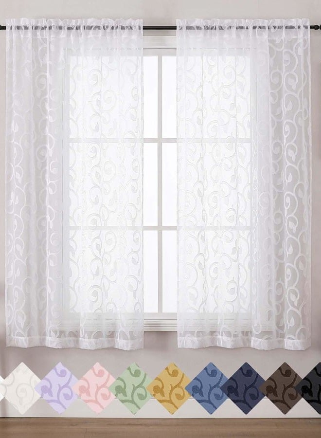 WelvetBLK Sheer White Curtains for Bedroom Living Room 63 Inch Length 2 Panels Set, Soft Airy Light Filtering Geometric Jacquard Clip Curtains Drapes, Modern Rod Pocket, White, 2Pcs 42" Wx63 L Inch - Image 1